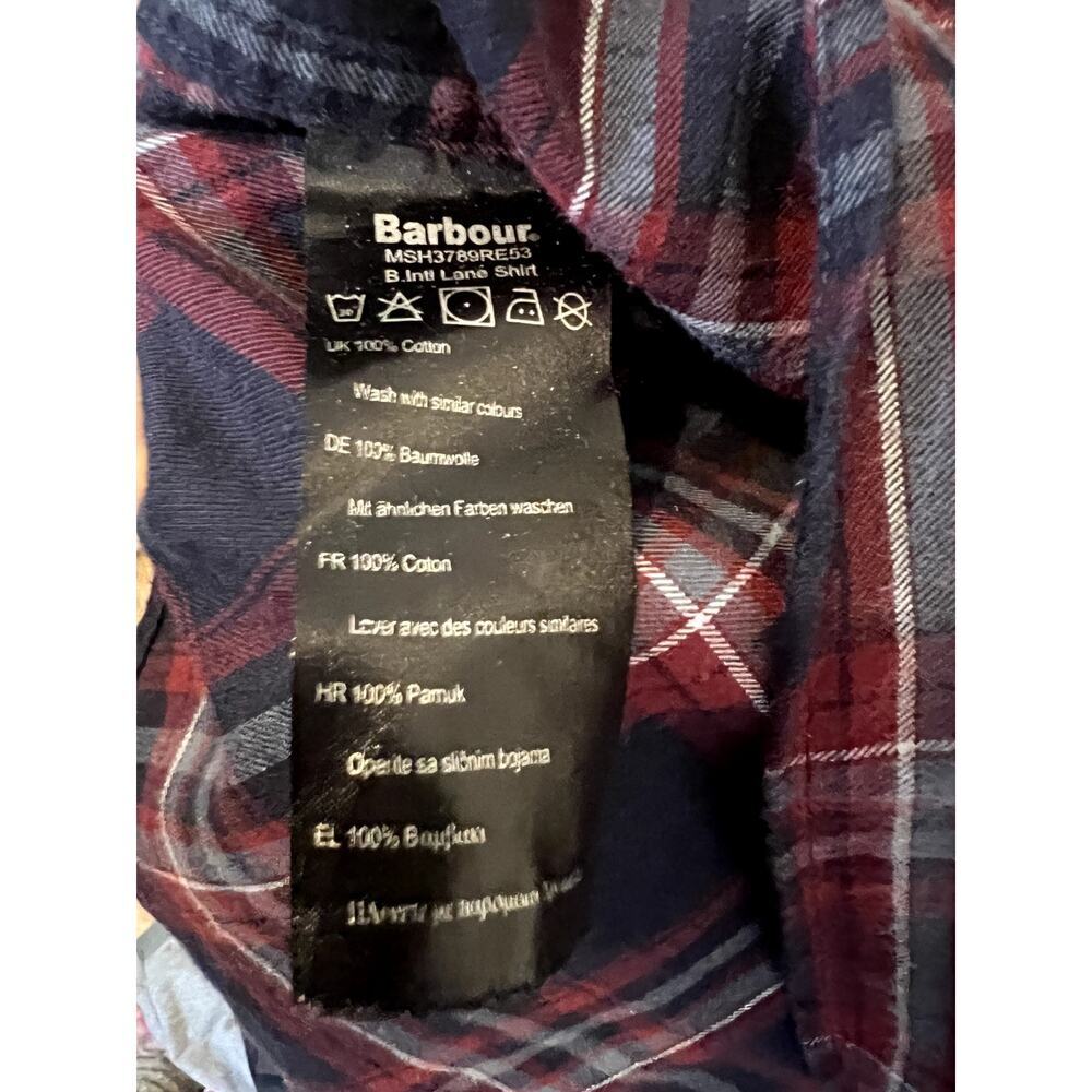 Barbour Plaid Lane Button Up Shirt Slim Fit Men's Size Large Navy Red - Picture 5 of 5